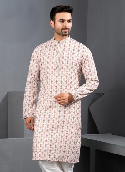 
                            Cream Printed Reception Kurta Pyjama