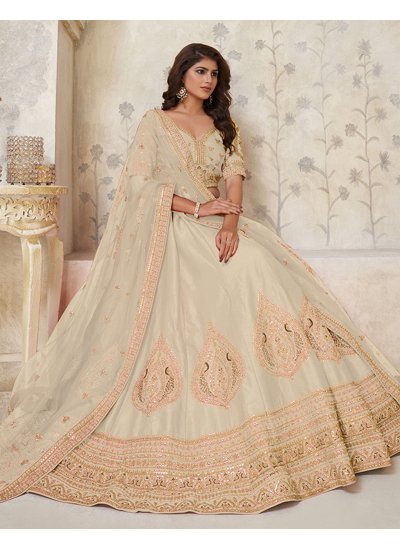 Cream Silk A Line Lehenga Choli 
                            Cream Silk A Line Lehenga Choli