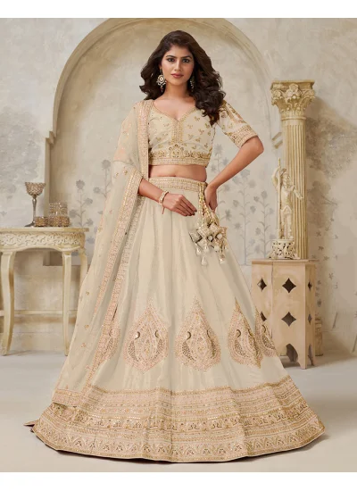 Cream Silk A Line Lehenga Choli