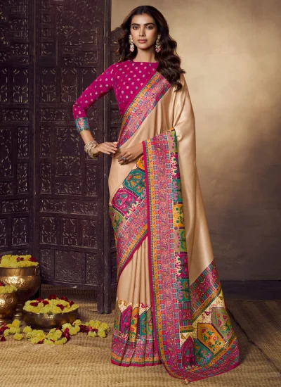 Cream Viscose Contemporary Saree