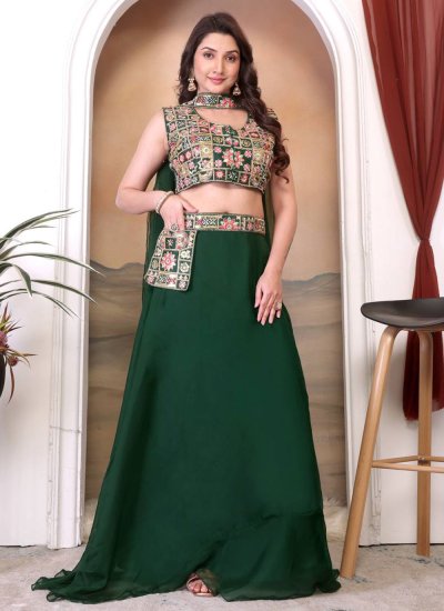 Customary Silk Green Plain Readymade Lehenga Choli