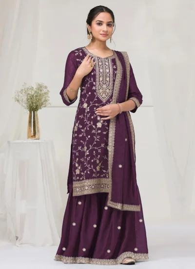 Dashing Purple Zari Palazzo Salwar Kameez