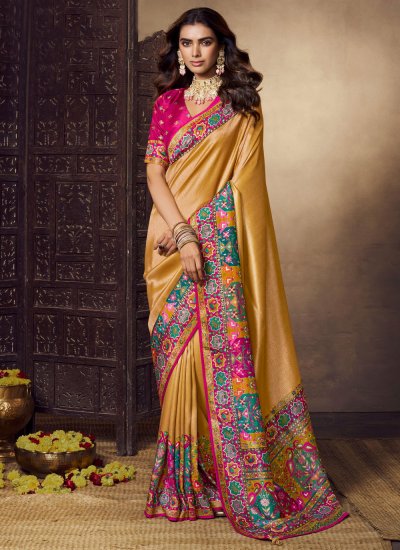 Delightful Beige Weaving Viscose Traditional Saree