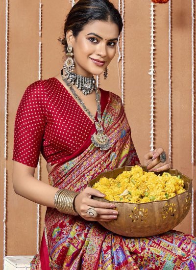 Delightful Print Faux Crepe Multi Colour Contemporary Saree 
                            Delightful Print Faux Crepe Multi Colour Contemporary Saree