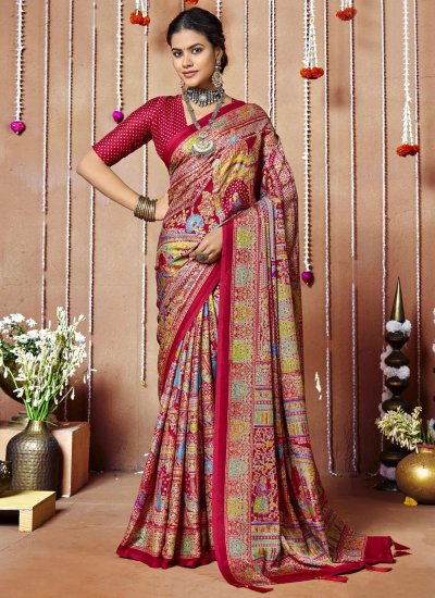 Delightful Print Faux Crepe Multi Colour Contemporary Saree