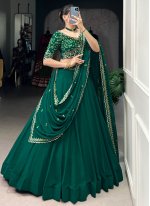 Demure Green Plain Georgette A Line Lehenga Choli