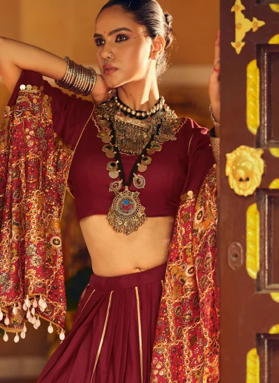 
                            Deserving Maroon Rayon Readymade Lehenga Choli