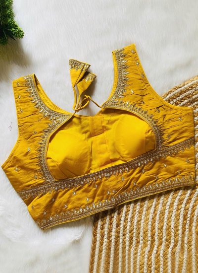 Designer Blouse Embroidered Silk in Yellow 
                            Designer Blouse Embroidered Silk in Yellow