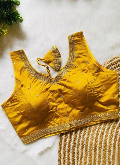 Designer Blouse Embroidered Silk in Yellow