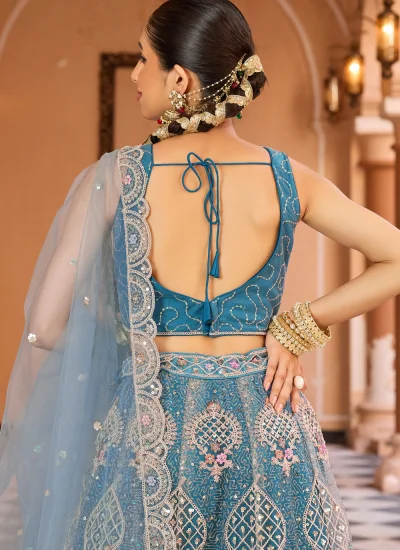 
                            Designer Lehenga Choli Sequins Net in Teal