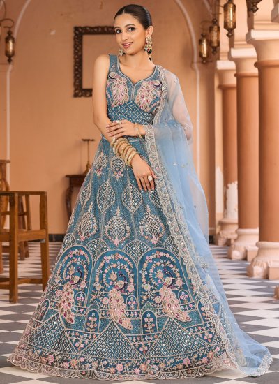 Designer Lehenga Choli Sequins Net in Teal