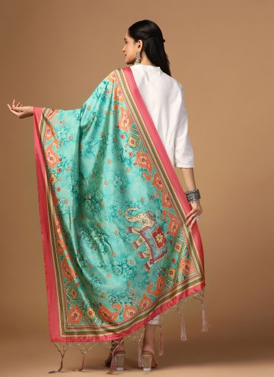 
                            Digital Print Silk Dupatta in Sea Green