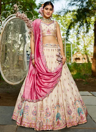 Distinctively Cream Designer Long Lehenga Choli