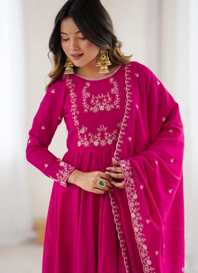 
                            Distinguishable Embroidered Chanderi Silk Pink Salwar Kameez