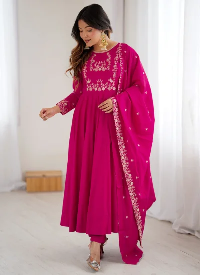 Distinguishable Embroidered Chanderi Silk Pink Salwar Kameez