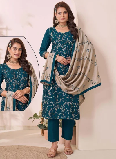 Divine Embroidered Silk Morpeach  Salwar Suit