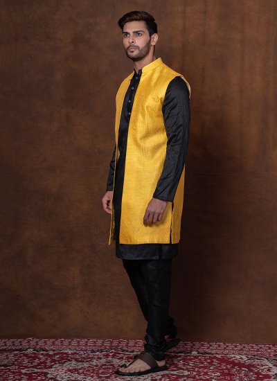 Dupion Silk Yellow Nehru Jackets
