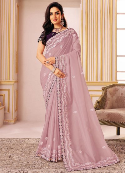 Elite Embroidered Pink Classic Saree