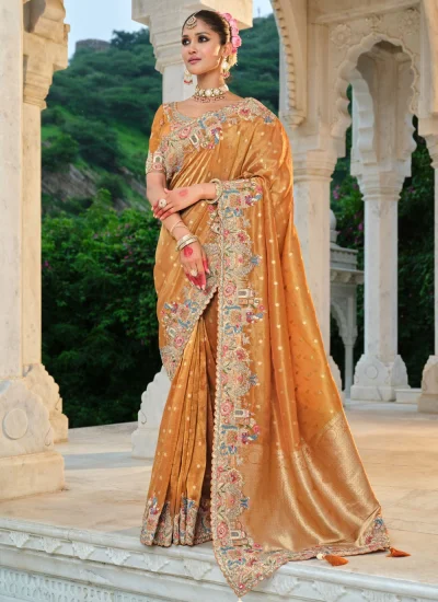 Enthralling Khatli Work Tissue Orange Trendy Saree