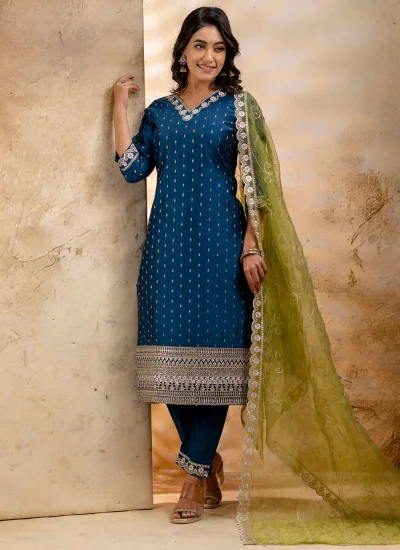 Enticing Chanderi Silk Zari Morpeach  Readymade Salwar Kameez