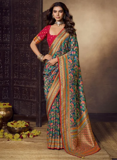Epitome Weaving Viscose Teal Traditional Saree