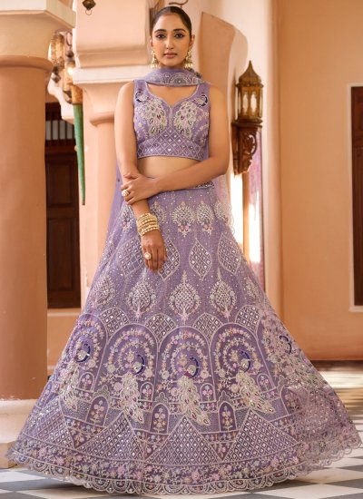 Ethnic Net Lavender Embroidered Lehenga Choli