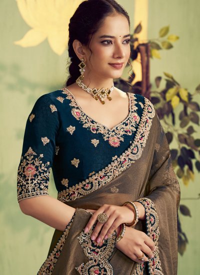 
                            Excellent Satin Brown Traditional Saree