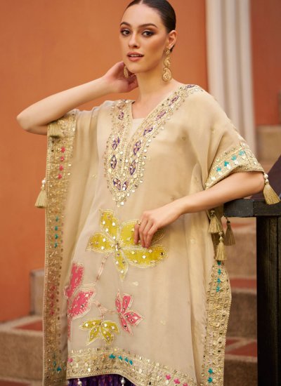 
                            Exceptional Viscose Gota Work Cream Readymade Salwar Kameez