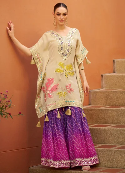 Exceptional Viscose Gota Work Cream Readymade Salwar Kameez