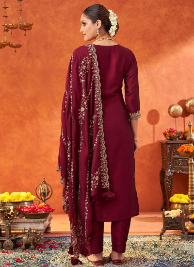 
                            Exceptional Wine Embroidered Trendy Salwar Kameez