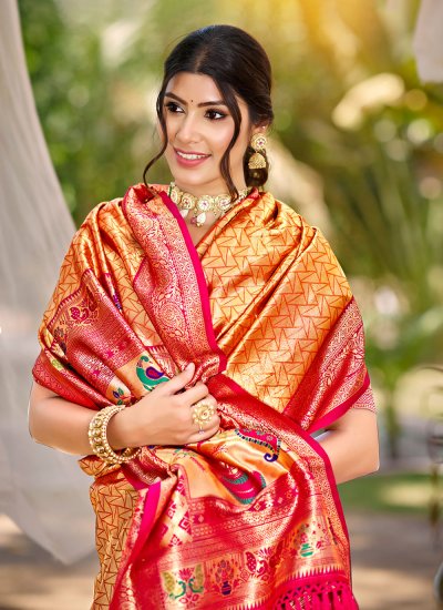 
                            Exotic Orange Kanjivaram Silk Classic Saree