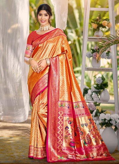Exotic Orange Kanjivaram Silk Classic Saree