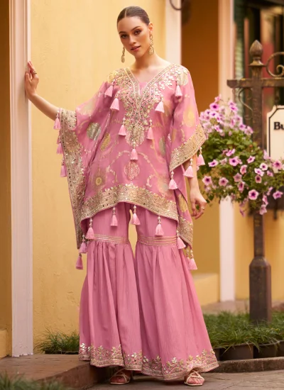Extraordinary Pink Embroidered Viscose Palazzo Salwar Kameez