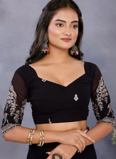 
                            Exuberant Black Embroidered Georgette Contemporary Saree