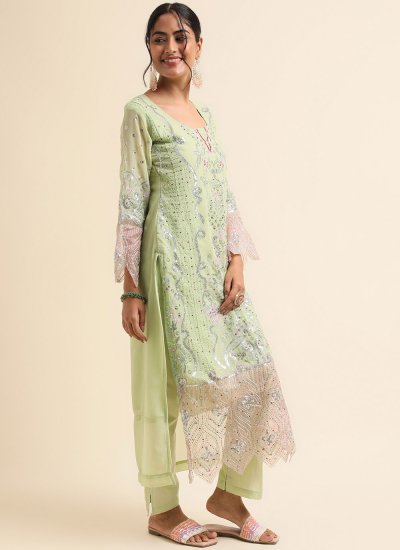 
                            Fancy Fabric Embroidered Green Salwar Kameez