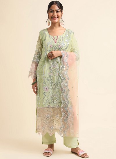 Fancy Fabric Embroidered Green Salwar Kameez