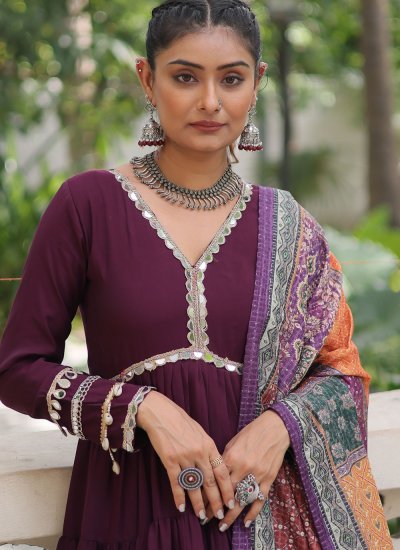 Fancy Fabric Lace Readymade Trendy Gown  in Purple