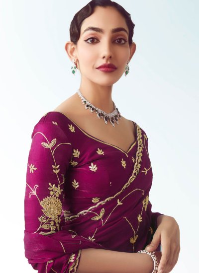 
                            Fancy Fabric Purple Embroidered Classic Saree
