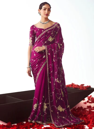Fancy Fabric Purple Embroidered Classic Saree