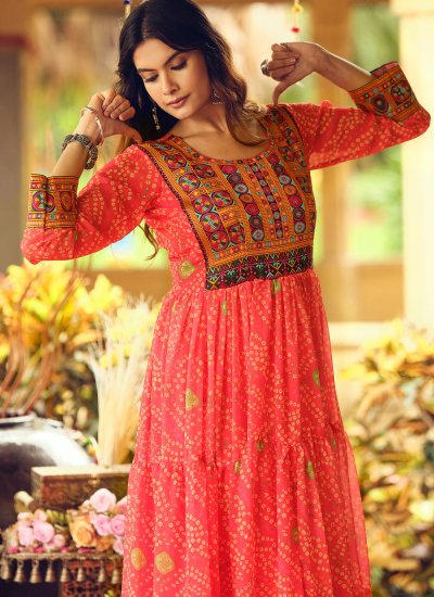 Fashionable Print Rose Pink Trendy Gown