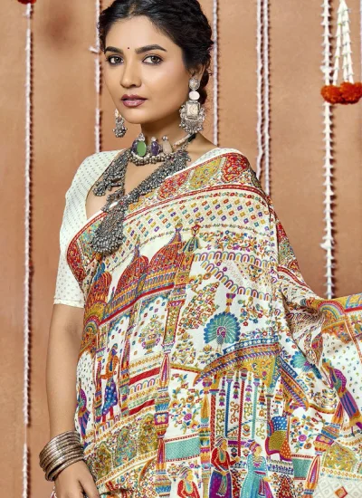 
                            Faux Crepe Multi Colour Print Classic Saree