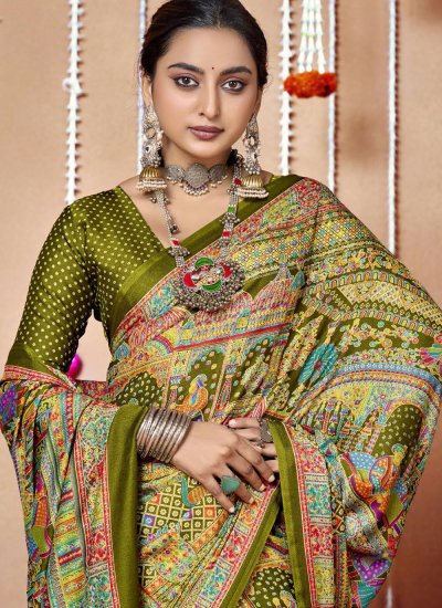 Faux Crepe Print Multi Colour Contemporary Saree 
                            Faux Crepe Print Multi Colour Contemporary Saree