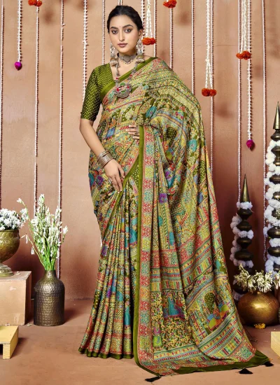 Faux Crepe Print Multi Colour Contemporary Saree