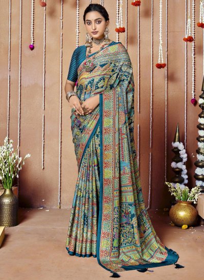 Faux Crepe Trendy Saree in Multi Colour