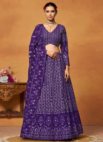Faux Georgette Trendy Lehenga Choli in Violet