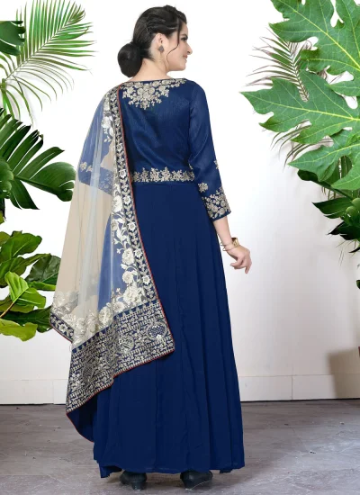 
                            Faux Georgette Zari Trendy Salwar Kameez in Blue
