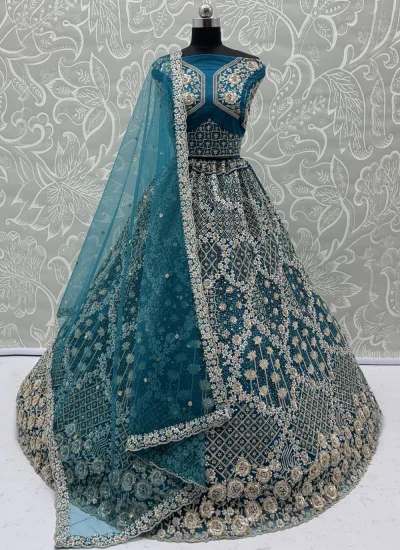 Firozi Engagement Net Lehenga Choli
