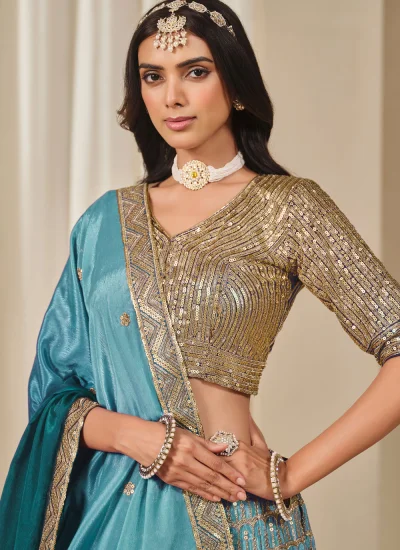 
                            Firozi Zari Designer Long Lehenga Choli