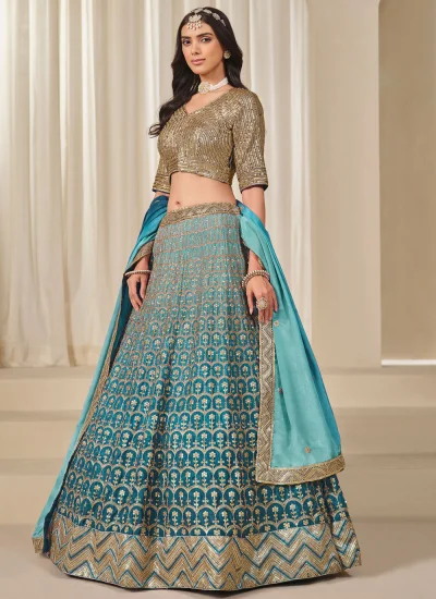 Firozi Zari Designer Long Lehenga Choli