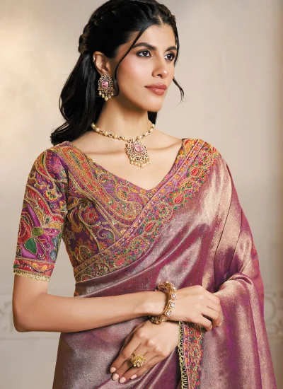 Flamboyant Purple Embroidered Traditional Saree 
                            Flamboyant Purple Embroidered Traditional Saree